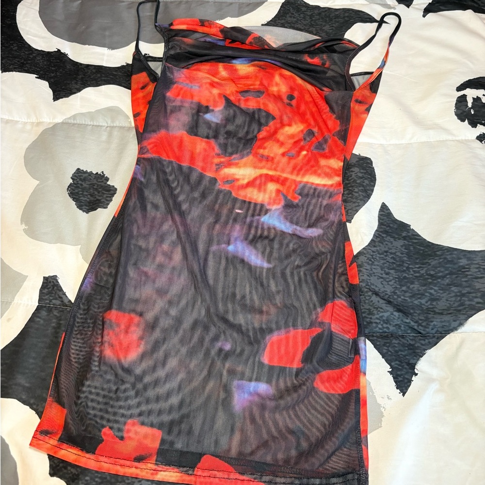 Red and Black Floral Slip Dress